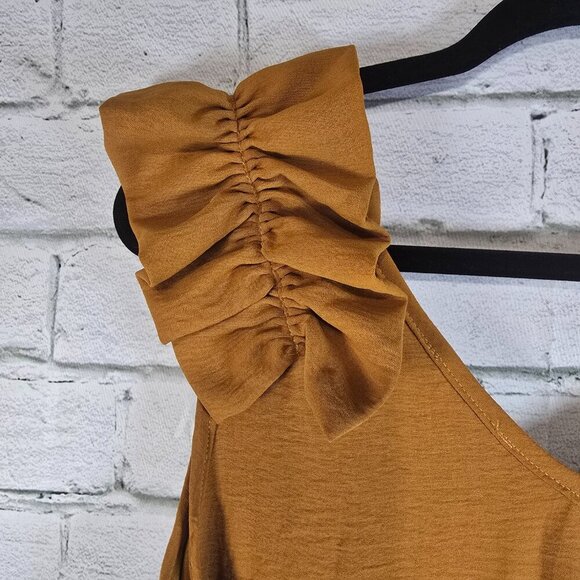 ENTRO RUFFLED SHOULDER SLEEVELESS DRESS, LINED, PUMPKIN COLOR WOMENS SIZE XL - Picture 4 of 6